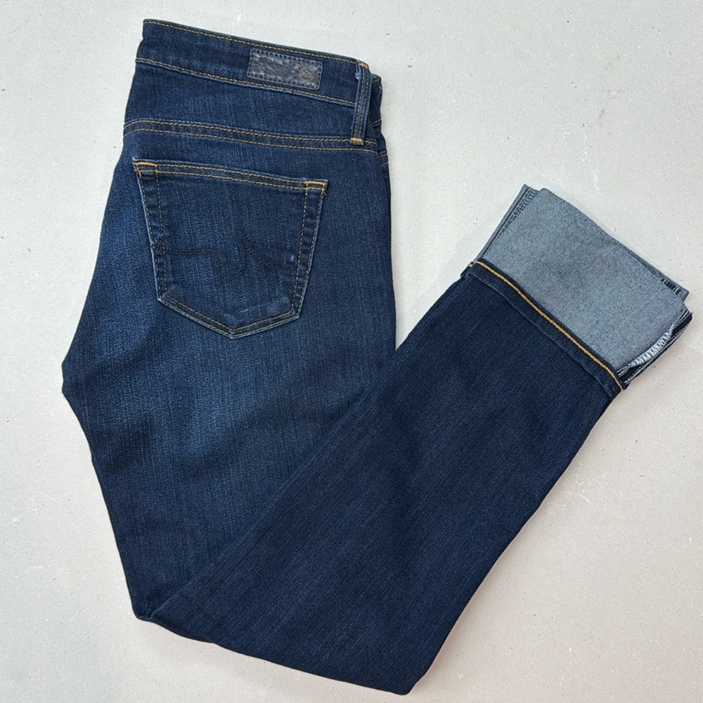 AG THE STEVIE CUFF Slim Straight Cuffed Dark Soft Denim Jeans 25